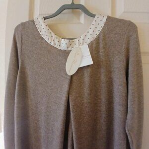 Sweet Mommy NWT Maternity Tunic Dress Mocha Hidden Zipper Polka Dot Collar